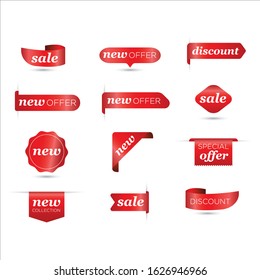 Set of realistic sale tags with text