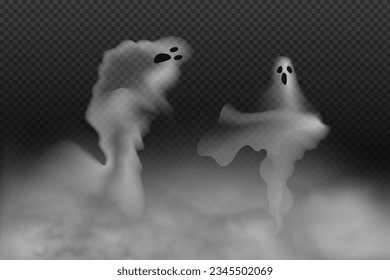  Set of realistic scary flying ghosts.Creepy ghouls and vampires.Scary phantoms banner vector.3d smoke,fog looking spirit at night.The main symbols of Halloween.
