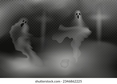  Set of realistic scary flying ghosts.Creepy ghouls and vampires.Scary phantoms banner vector.3d smoke,fog looking spirit at night.The main symbols of Halloween.