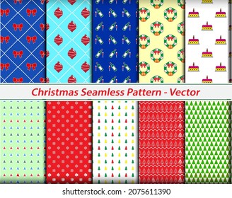 set of realistic seamless christmas pattern or seamless background theme or color full pattern christmas. eps vector