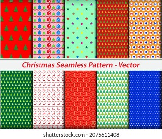 set of realistic seamless christmas pattern or seamless background theme or color full pattern christmas. eps vector