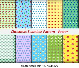 set of realistic seamless christmas pattern or seamless background theme or color full pattern christmas. eps vector