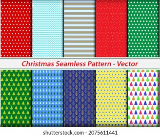 set of realistic seamless christmas pattern or seamless background theme or color full pattern christmas. eps vector