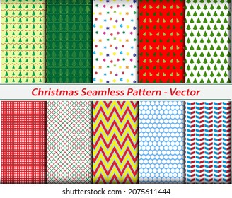 conjunto de patrones de navidad irreprochables realistas o de un tema de fondo sin fisuras o navidades de patrón completo de color. vector de pasos