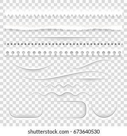 Set of realistic semitransparent white paper decorative dividers, cut torn ripped edges with shadows. And also includes EPS 10 vector