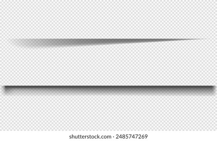 Set of realistic shade stripes with soft edges, mockup elements. Vector transparent shadows. Abstract panel or bar shadows.