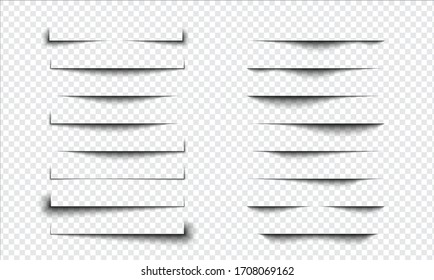 Set of realistic shadow effect on a transparent background, page separation vectors