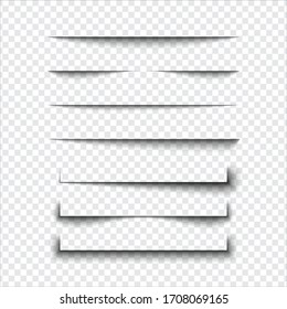Set of realistic shadow effect on a transparent background, page separation vectors
