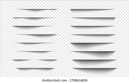 Set of realistic shadow effect on a transparent background, page separation vectors