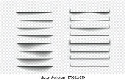 Conjunto de efectos de sombra realistas en un fondo transparente, vectores de separación de páginas