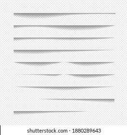 Set of realistic shadow effect on a transparent background different shapes, page separation vectors