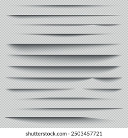 Set of realistic shadow effect on a transparent background, page separation vectors
