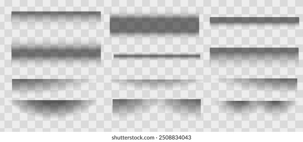 Set of realistic shadow effects on a transparent background different shapes, vectors