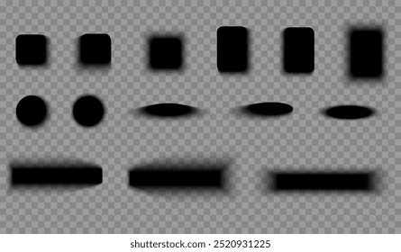 Conjunto de efectos de sombra realistas sobre fondo transparente de varias Formas, Ilustración vectorial.