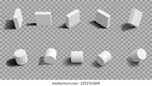 Set of realistic shadow effects on transparent background of various shapes, Vector illustration.