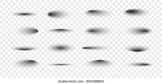 Set of realistic shadow on transparent background. Oval shadows. Shadow effects set. Vector illustration.