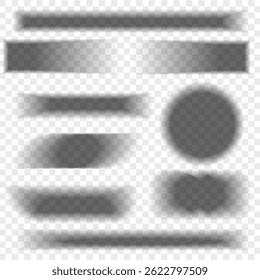 Set of realistic shadows circle square oval rectangle Effects for creating realistic objects Transparent transition shadow for banner label poster shape geometric figure blend white gray Vector illust