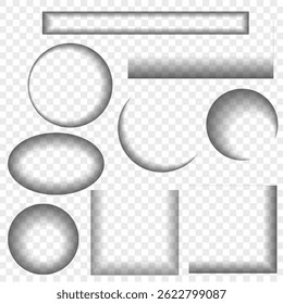 Set of realistic shadows circle square oval rectangle Effects for creating realistic objects Transparent transition shadow for banner label poster shape geometric figure blend white gray Vector illust