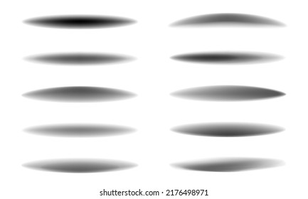 Set of realistic shadows with soft edges. Vector shadows isolated on white background
