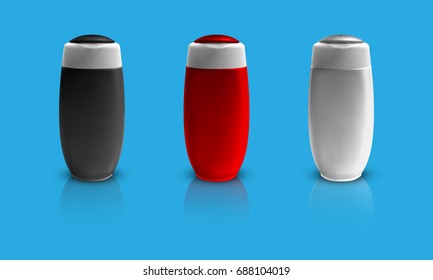 set of realistic shampoo bottle isolated on blue background. vector illustration