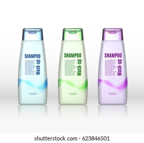 Set of Realistic Shampoo bottle on a white background. Cosmetic ads poster. Mock up set for advertising