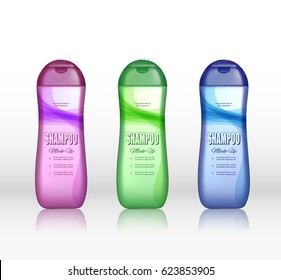 Set of Realistic Shampoo bottle on a white background. Cosmetic ads poster. Mock up set for advertising