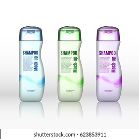 Set of Realistic Shampoo bottle on a white background. Cosmetic ads poster. Mock up set for advertising