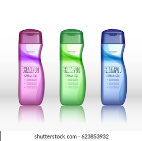 Set of Realistic Shampoo bottle on a white background. Cosmetic ads poster. Mock up set for advertising