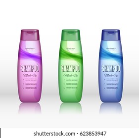 Set of Realistic Shampoo bottle on a white background. Cosmetic ads poster. Mock up set for advertising