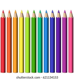 Set of Realistic Sharp Colorful Pencils. Stationery Isolated Design Elements Pencils of Different Colors.