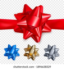 Set of realistic shiny bows. Decoration element for Valentines day or other holiday. Vector