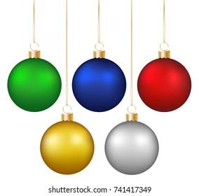 Set Realistic Shiny Colorful Hanging Christmas Stock Vector (Royalty ...