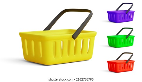 Set of realistic shopping cart with shadow isolated on white background. Vector illustration