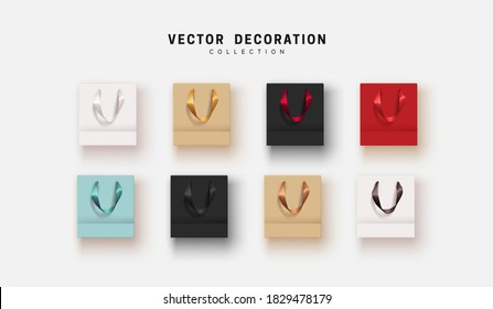 Set of realistic shopping paper bags. Mockup template for branding. Shop blank package. vector illustration