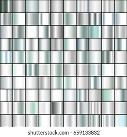 Set of Realistic silver gradients. Vector metal collection for border, frame, ribbon design