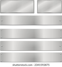 Set of realistic silver metallic door plate vector illustration. 