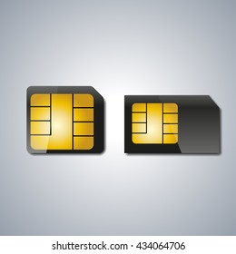 Set realistic sim card with shadow and light spot, vector illustration.