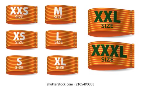 set of realistic size clothing label isolated or clothing fabric ribbon label or garment tags symbols. eps vector