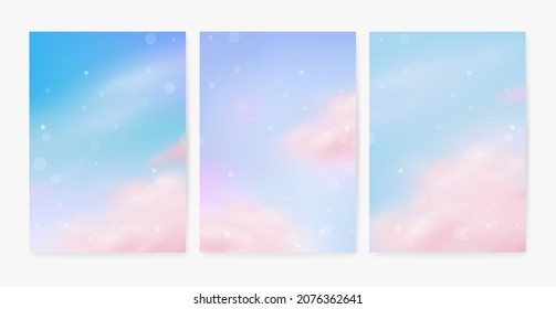 Conjunto de un telón de fondo realista del cielo con hermosas nubes rosas. Ilustración del vector