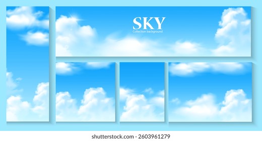 set of realistic Sky Background for Cosmetic Product Presentation or web design, and with Sky Blue,Cloud Background various sizes, Horizon Summer Clear and copy space for text.