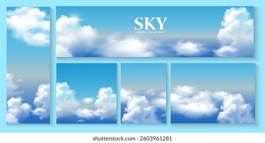set of realistic Sky Background for Cosmetic Product Presentation or web design, and with Sky Blue,Cloud Background various sizes, Horizon Summer Clear and copy space for text.