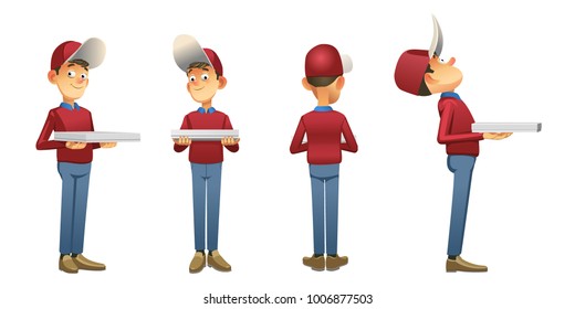 Set of Realistic Smart Professional and express delivery Man Character. Sending a parcel. Man holding a parcel. Isolated in White Background. Editable Vector Illustration