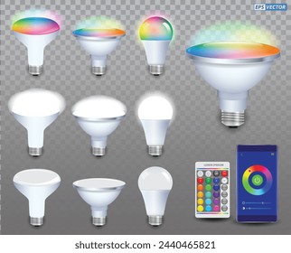 Set of Realistic Smart Wifi LED spotlight isolated. Eps