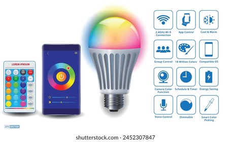 Set of realistic Smart Wifi LED bulb mockups. Eps Vector