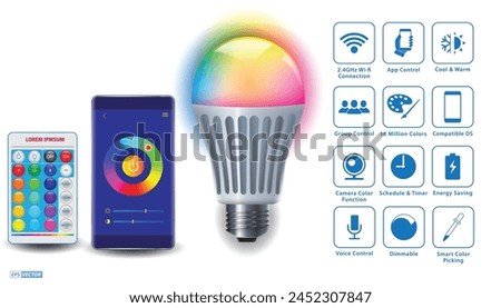 Set of realistic Smart Wifi LED bulb mockups. Eps Vector