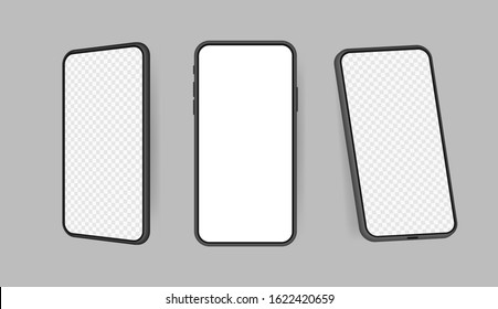 Set realistic smartphone blank screen, phone mockup. Template for infographics or presentation UI design interface. Vector illustration.