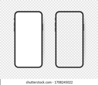 Set realistic smartphone blank screen, phone mockup isolated on transparent background. Template for infographics or presentation UI design interface.