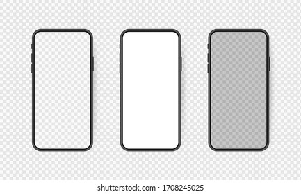 Configure una pantalla en blanco realista para smartphones, una burla telefónica aislada en un fondo transparente. Plantilla para infografías o interfaz de diseño de interfaz de usuario de presentación.