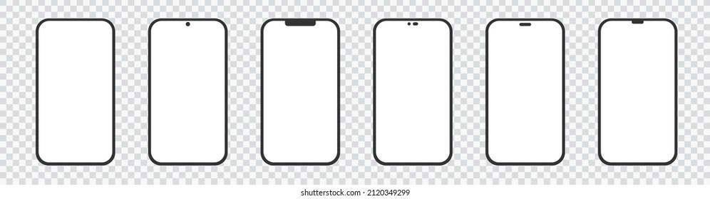 Set realistic smartphone blank screen, phone mockup isolated on transparent background. Template for infographics or presentation UI design interface. eps 10