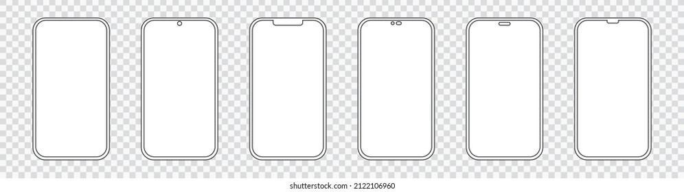 Set realistic smartphone blank screen, phone mockup isolated on transparent background. Template for infographics or presentation UI design interface. eps 10